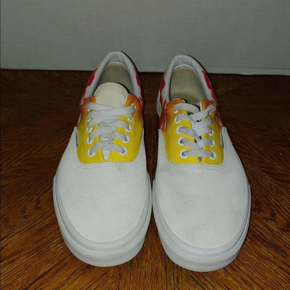 Vans Men's Era Flames True White Orange White Canvas Suede shoes size 9 - Picture 9 of 10